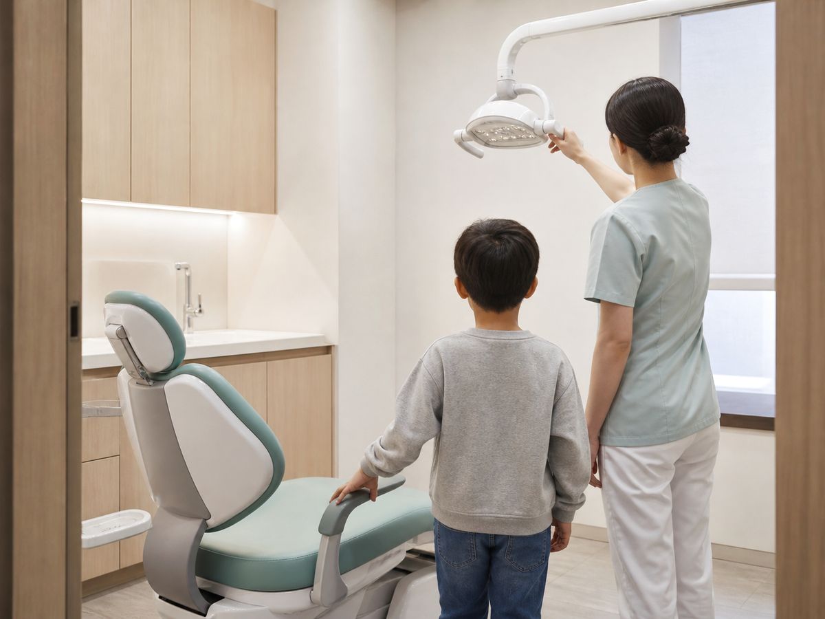 A child getting used to the treatment room environment — Yonsei The Strong Dental Clinic