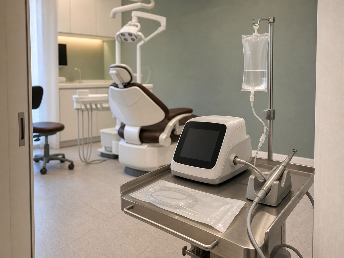 The prepared treatment room and equipment at Yonsei The Strong Dental Clinic ahead of implant surgery
